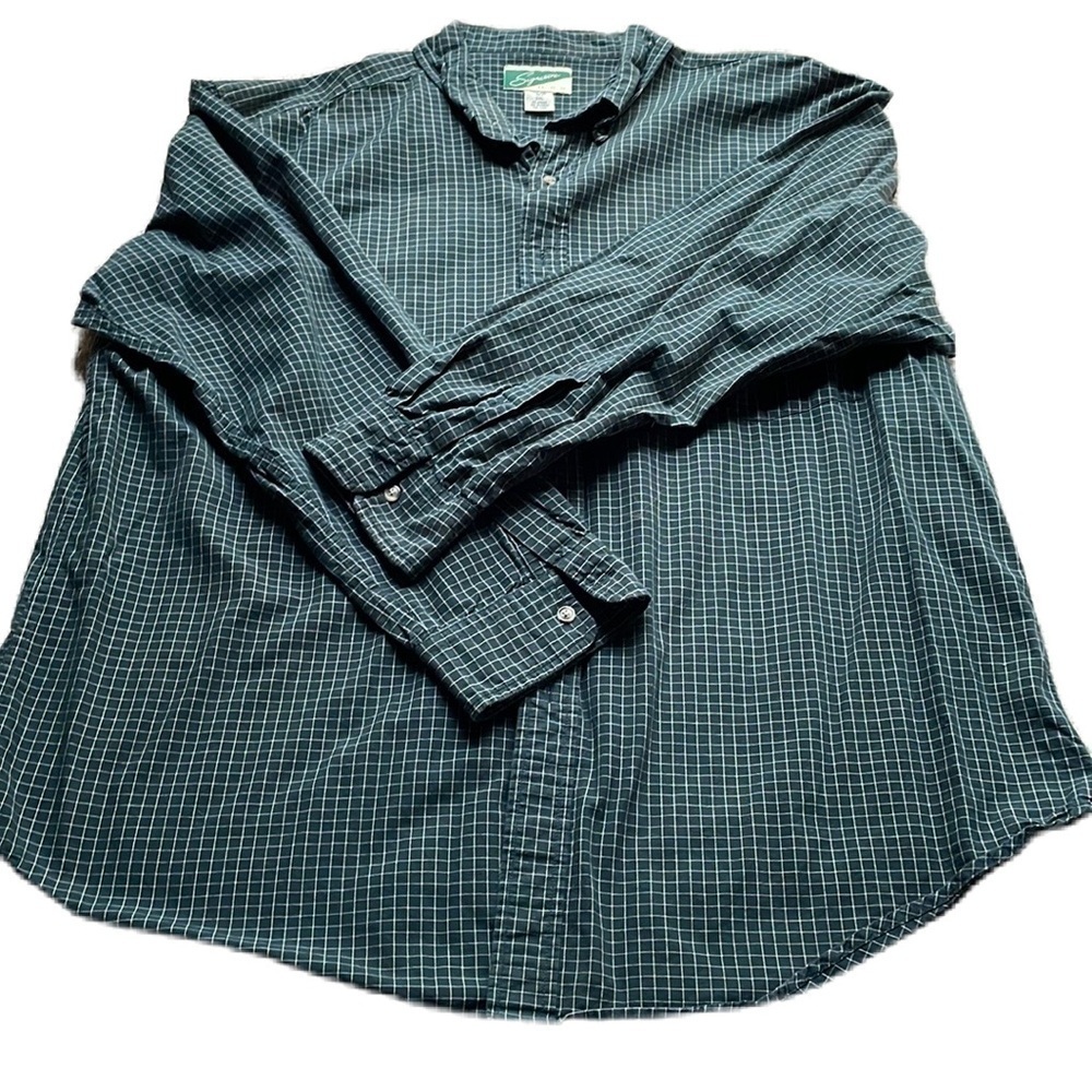 Crest Signature Collection 2XL Green Button Down Plaid Long Sleeve Cotton EUC